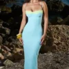 Aiza Ocean Blue Contrast Lace Maxi Dress Aiza Ocean Blue Contrast Lace Maxi Dress