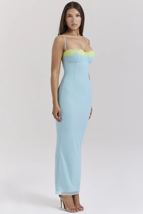Aiza Ocean Blue Contrast Lace Maxi Dress Aiza Ocean Blue Contrast Lace Maxi Dress