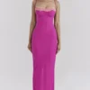Aiza Raspberry Lace Trimmed Maxi Dress Aiza Raspberry Lace Trimmed Maxi Dress