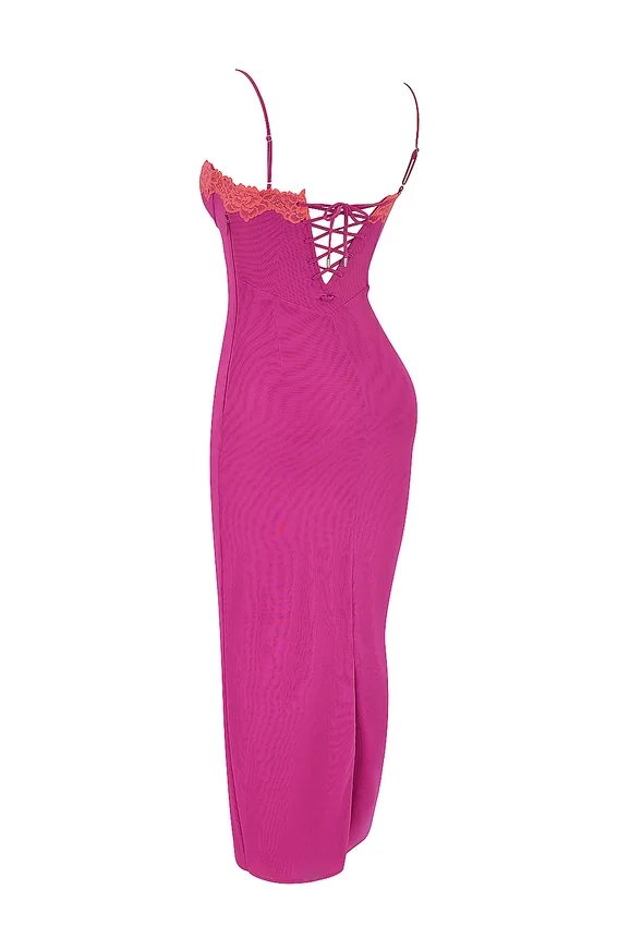 Aiza Raspberry Lace Trimmed Maxi Dress Aiza Raspberry Lace Trimmed Maxi Dress