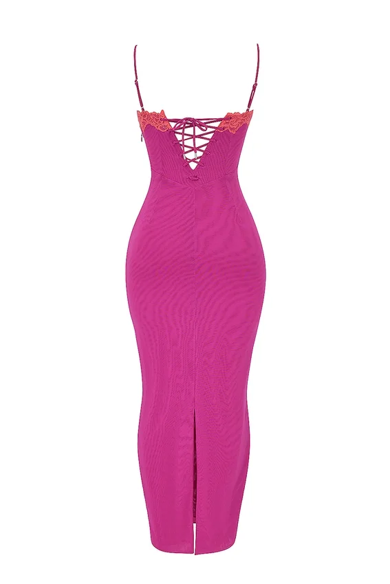 Aiza Raspberry Lace Trimmed Maxi Dress Aiza Raspberry Lace Trimmed Maxi Dress