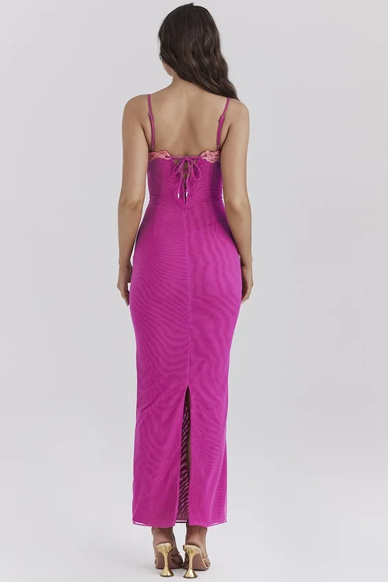 Aiza Raspberry Lace Trimmed Maxi Dress Aiza Raspberry Lace Trimmed Maxi Dress