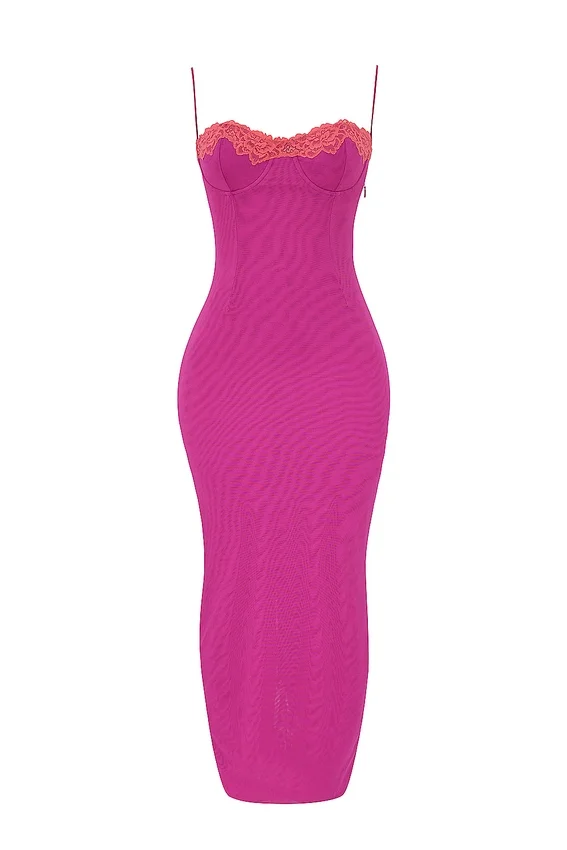Aiza Raspberry Lace Trimmed Maxi Dress Aiza Raspberry Lace Trimmed Maxi Dress