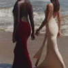 Akaia Champagne Waterfall Maxi Dress