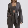 Alaia Charcoal Cashmere Blend Belted Cardigan