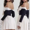 Alana Black & Cream Off Shoulder Dress Alana Black & Cream Off Shoulder Dress
