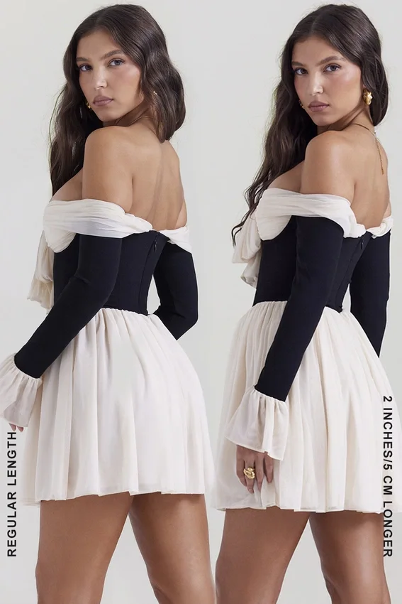 Alana Black & Cream Off Shoulder Dress Alana Black & Cream Off Shoulder Dress