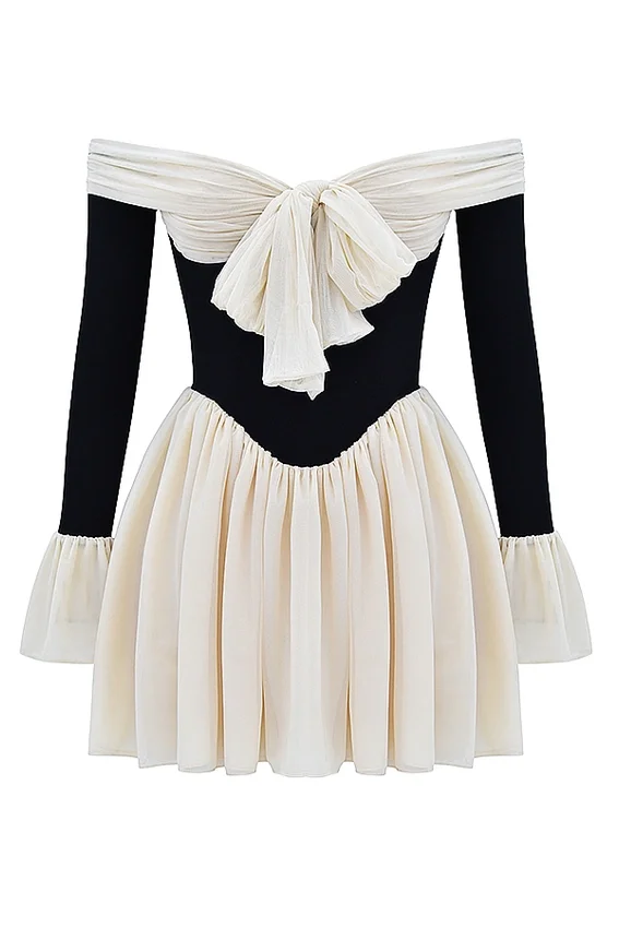 Alana Black & Cream Off Shoulder Dress Alana Black & Cream Off Shoulder Dress