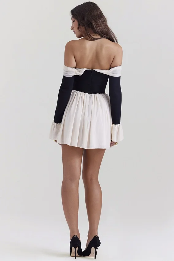 Alana Black & Cream Off Shoulder Dress Alana Black & Cream Off Shoulder Dress