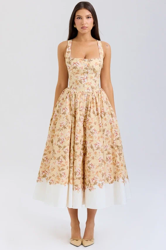 Alba Honeyflower Print Gathered Cotton Midi Dress Alba Honeyflower Print Gathered Cotton Midi Dress