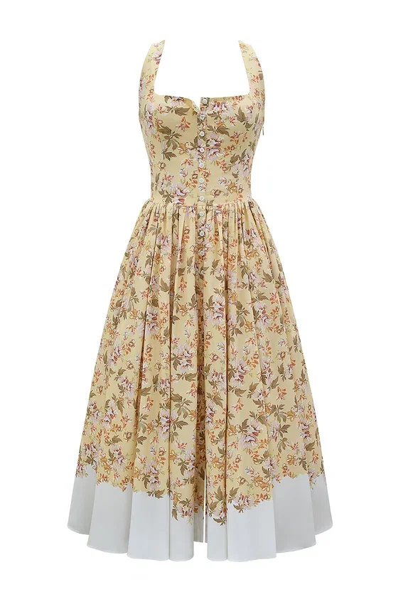 Alba Honeyflower Print Gathered Cotton Midi Dress Alba Honeyflower Print Gathered Cotton Midi Dress