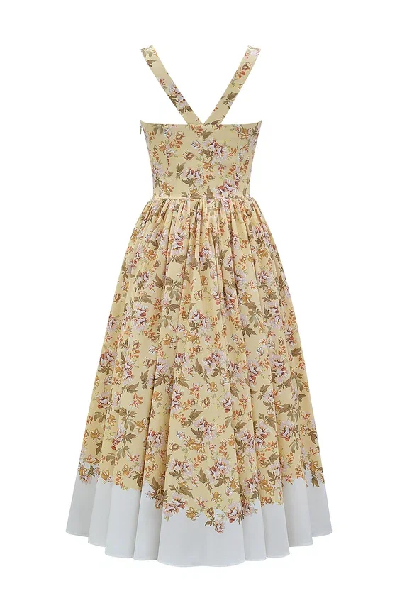 Alba Honeyflower Print Gathered Cotton Midi Dress Alba Honeyflower Print Gathered Cotton Midi Dress