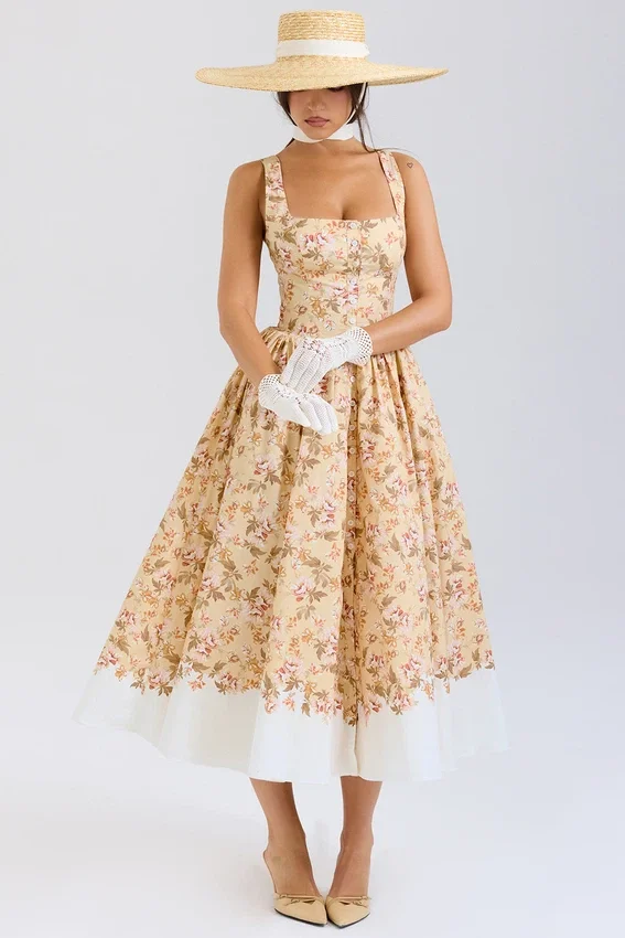 Alba Honeyflower Print Gathered Cotton Midi Dress Alba Honeyflower Print Gathered Cotton Midi Dress