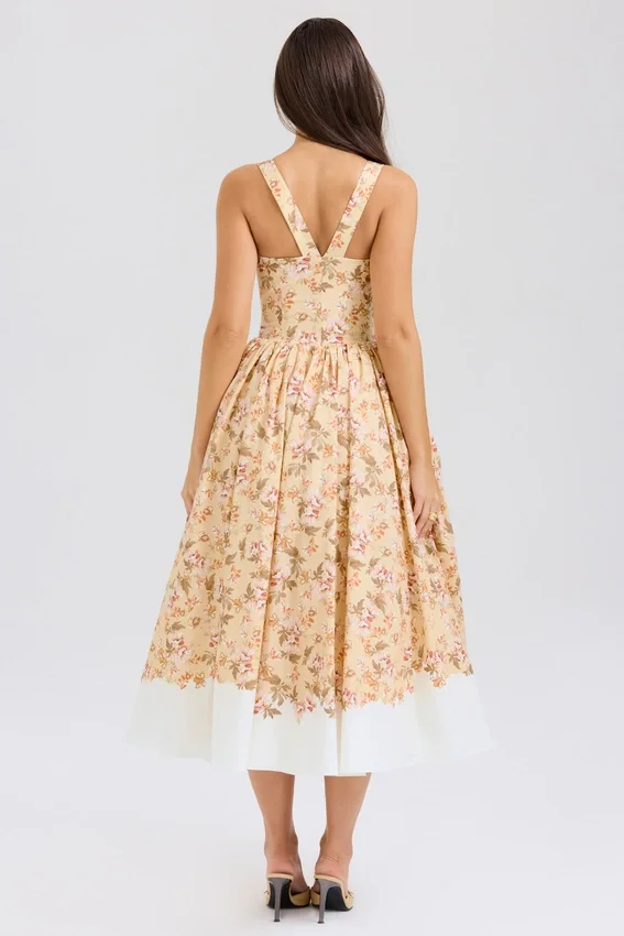 Alba Honeyflower Print Gathered Cotton Midi Dress Alba Honeyflower Print Gathered Cotton Midi Dress