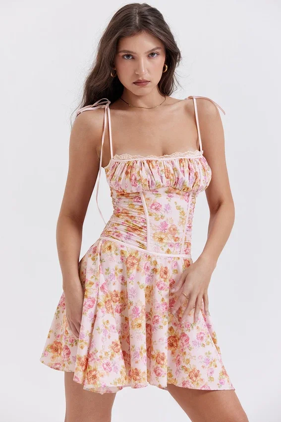 Alejandra Light Lavender Print Corset Dress Alejandra Light Lavender Print Corset Dress