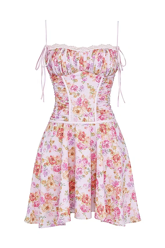 Alejandra Light Lavender Print Corset Dress Alejandra Light Lavender Print Corset Dress