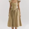 Alessandra Gold Jacquard Midi Dress with Detachable Bow Alessandra Gold Jacquard Midi Dress with Detachable Bow