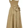 Alessandra Gold Jacquard Midi Dress with Detachable Bow Alessandra Gold Jacquard Midi Dress with Detachable Bow