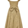 Alessandra Gold Jacquard Midi Dress with Detachable Bow Alessandra Gold Jacquard Midi Dress with Detachable Bow