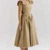Alessandra Gold Jacquard Midi Dress with Detachable Bow Alessandra Gold Jacquard Midi Dress with Detachable Bow