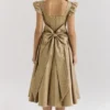 Alessandra Gold Jacquard Midi Dress with Detachable Bow Alessandra Gold Jacquard Midi Dress with Detachable Bow
