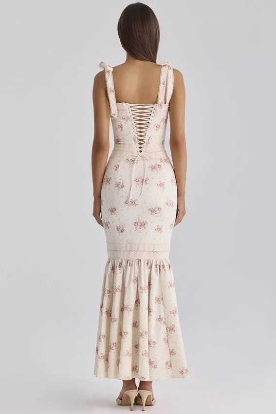 Alessina Ivory Vintage Rose Print Cotton + Lace Maxi Dress Alessina Ivory Vintage Rose Print Cotton + Lace Maxi Dress