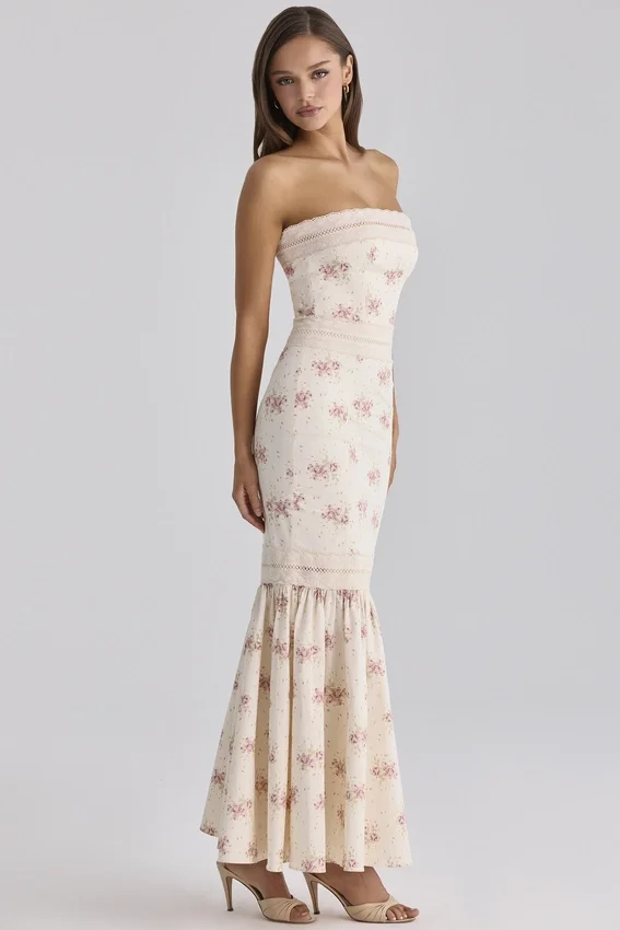 Alessina Ivory Vintage Rose Print Cotton + Lace Maxi Dress Alessina Ivory Vintage Rose Print Cotton + Lace Maxi Dress