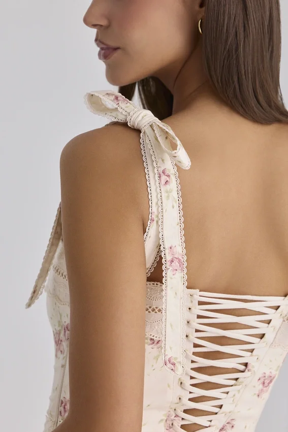 Alessina Ivory Vintage Rose Print Cotton + Lace Maxi Dress Alessina Ivory Vintage Rose Print Cotton + Lace Maxi Dress