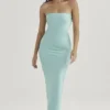 Alette Jade Satin Strapless Maxi Dress