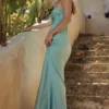 Alette Jade Satin Strapless Maxi Dress