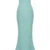 Alette Jade Satin Strapless Maxi Dress