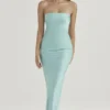 Alette Jade Satin Strapless Maxi Dress