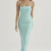 Alette Jade Satin Strapless Maxi Dress
