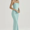 Alette Jade Satin Strapless Maxi Dress