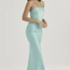 Alette Jade Satin Strapless Maxi Dress