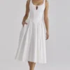 Alira White Pleated Cotton Peekaboo Midi Dress Alira White Pleated Cotton Peekaboo Midi Dress