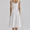 Alira White Pleated Cotton Peekaboo Midi Dress Alira White Pleated Cotton Peekaboo Midi Dress