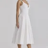 Alira White Pleated Cotton Peekaboo Midi Dress Alira White Pleated Cotton Peekaboo Midi Dress