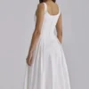 Alira White Pleated Cotton Peekaboo Midi Dress Alira White Pleated Cotton Peekaboo Midi Dress