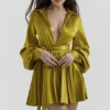Allegra Chartreuse Pleated Shirt Dress Allegra Chartreuse Pleated Shirt Dress