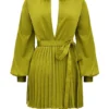 Allegra Chartreuse Pleated Shirt Dress Allegra Chartreuse Pleated Shirt Dress