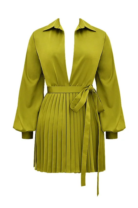 Allegra Chartreuse Pleated Shirt Dress Allegra Chartreuse Pleated Shirt Dress