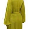 Allegra Chartreuse Pleated Shirt Dress Allegra Chartreuse Pleated Shirt Dress