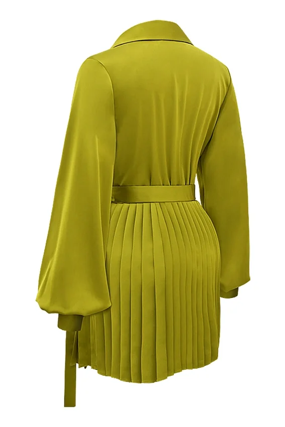 Allegra Chartreuse Pleated Shirt Dress Allegra Chartreuse Pleated Shirt Dress