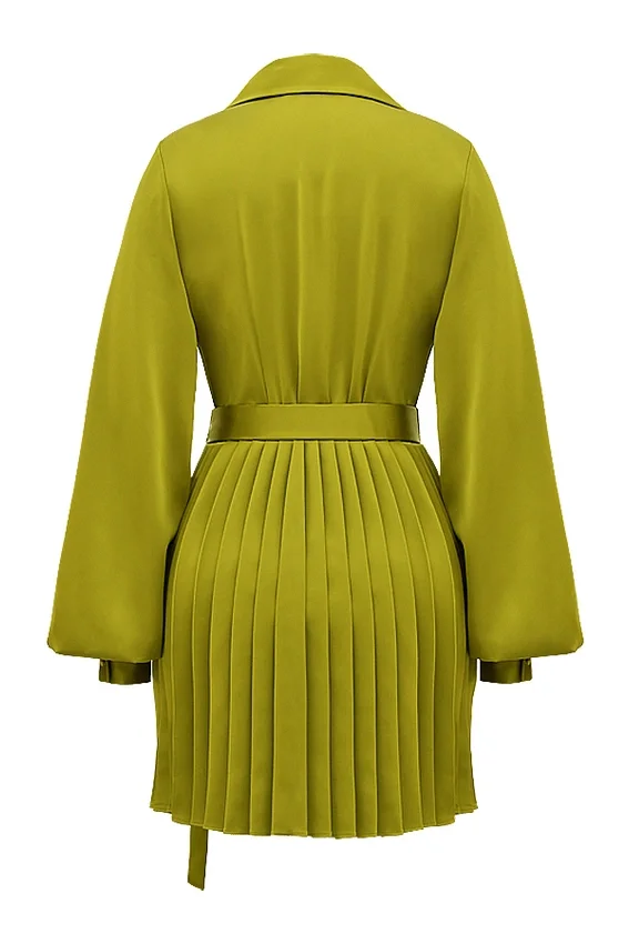 Allegra Chartreuse Pleated Shirt Dress Allegra Chartreuse Pleated Shirt Dress