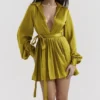 Allegra Chartreuse Pleated Shirt Dress Allegra Chartreuse Pleated Shirt Dress