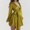 Allegra Chartreuse Pleated Shirt Dress Allegra Chartreuse Pleated Shirt Dress