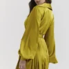 Allegra Chartreuse Pleated Shirt Dress Allegra Chartreuse Pleated Shirt Dress