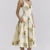 Allena Lemon Ribbon Stretch Cotton Halter Midi Sundress Allena Lemon Ribbon Stretch Cotton Halter Midi Sundress