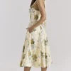 Allena Lemon Ribbon Stretch Cotton Halter Midi Sundress Allena Lemon Ribbon Stretch Cotton Halter Midi Sundress